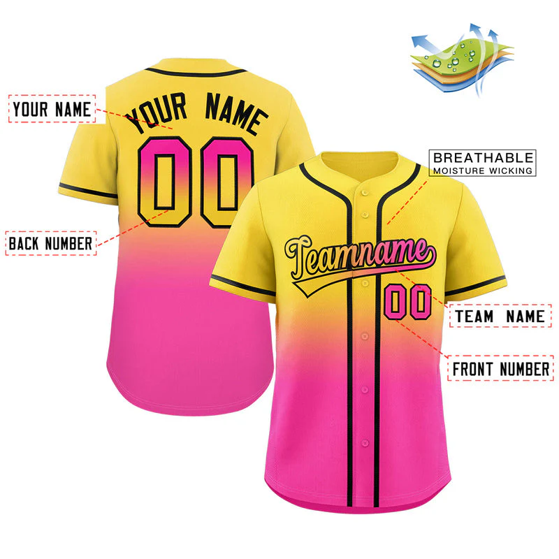 Custom Gold Pink Gradient Fashion Authentic Baseball Jersey - Image 2