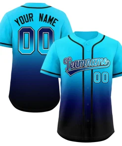 Custom Powder Blue Navy-Black Gradient Fashion Authentic Baseball Jersey