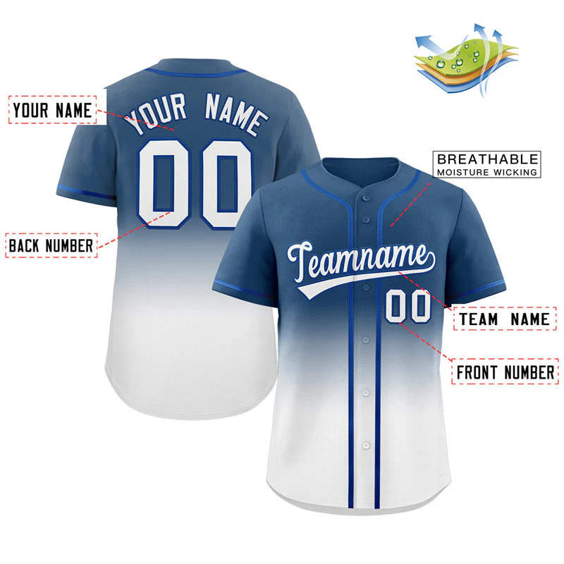 Custom Blue White Gradient Fashion Authentic Baseball Jersey - Image 2