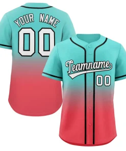 Custom Aqua Light Red Gradient Fashion Authentic Baseball Jersey