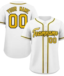 Custom White Gold-Black Classic Style Authentic Baseball Jersey