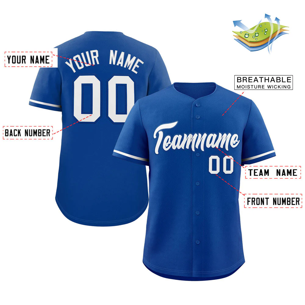 Custom Royal White Classic Style Authentic Baseball Jersey - Image 2