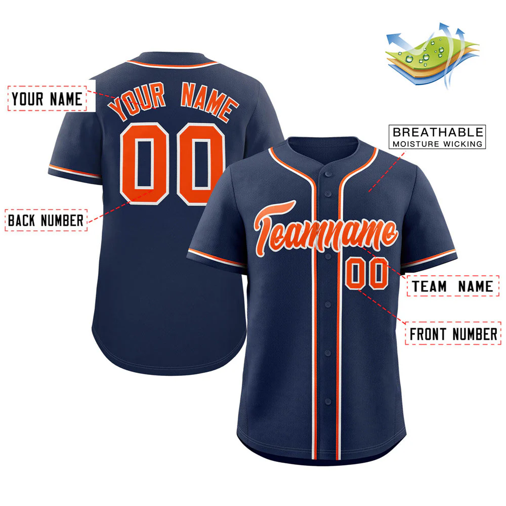Custom Navy Orange-Gray Classic Style Authentic Baseball Jersey - Image 2