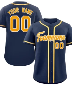 Custom Navy Yellow-Gray Classic Style Authentic Baseball Jersey