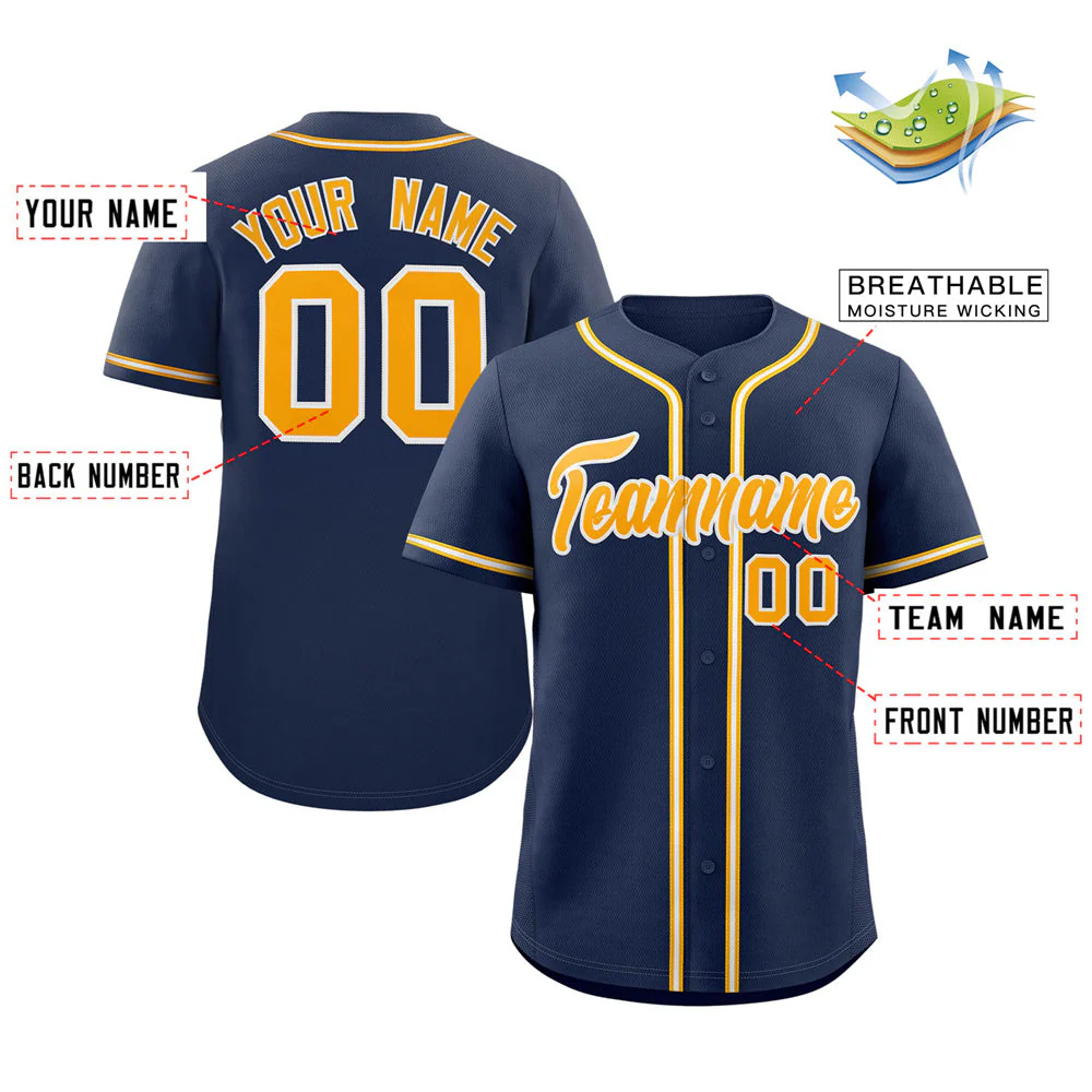 Custom Navy Yellow-Gray Classic Style Authentic Baseball Jersey - Image 2
