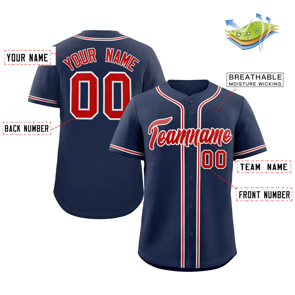 Custom Navy Red-Gray Classic Style Authentic Baseball Jersey - Image 2