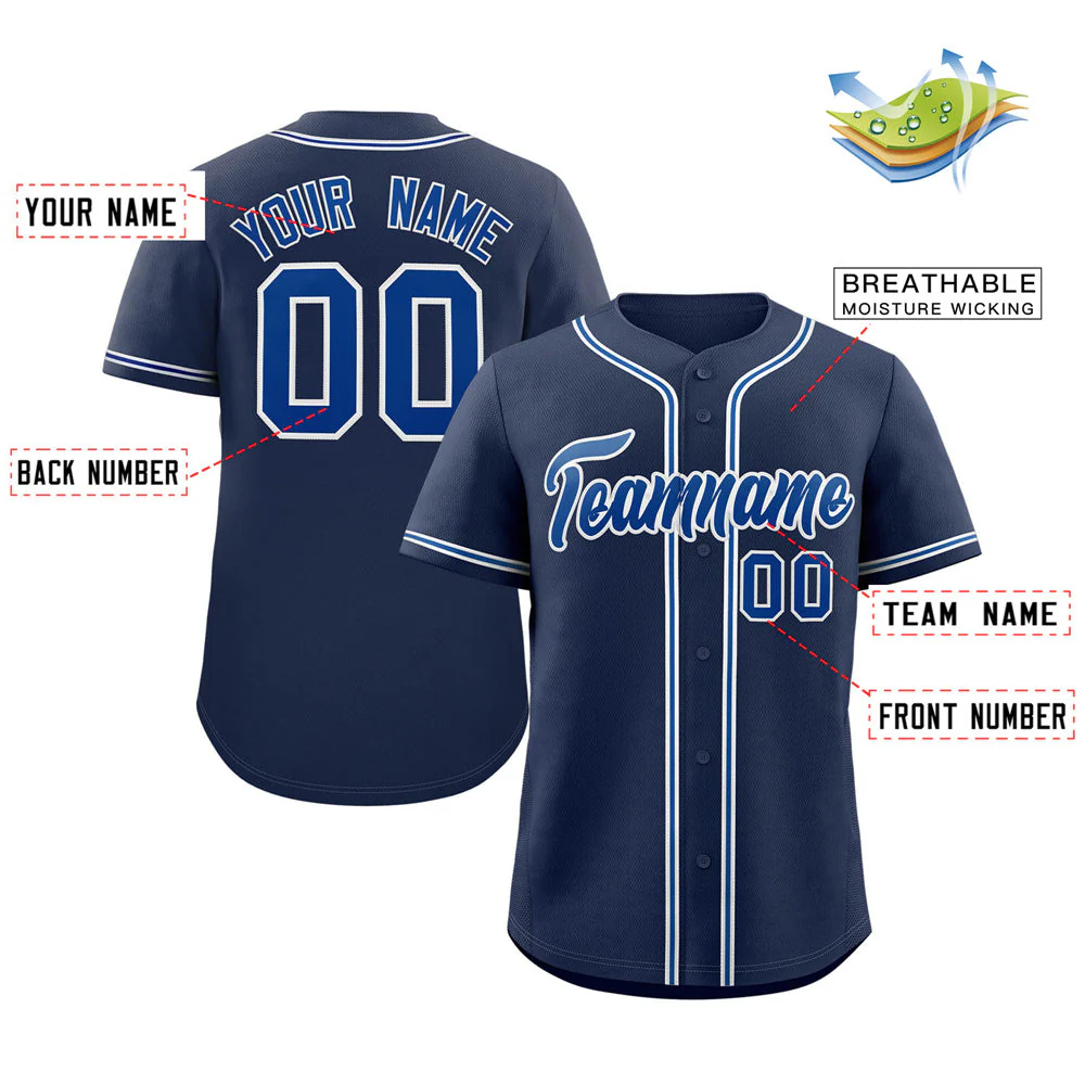 Custom Navy Royal-Gray Classic Style Authentic Baseball Jersey - Image 2