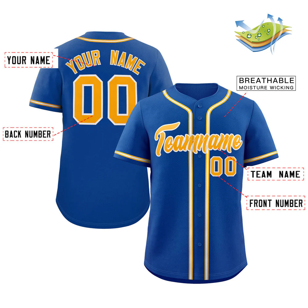 Custom Royal Yellow-White Classic Style Authentic Baseball Jersey - Image 2