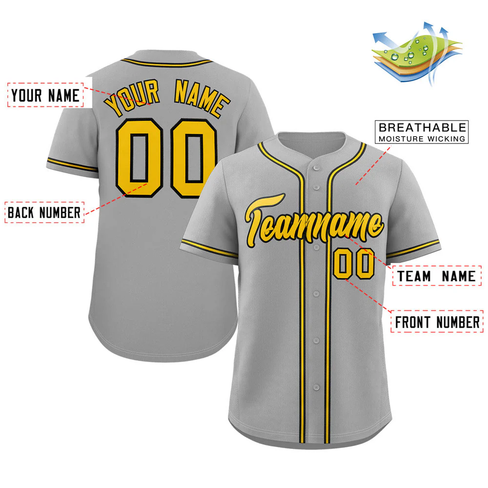Custom Gray Gold-Black Classic Style Authentic Baseball Jersey - Image 2