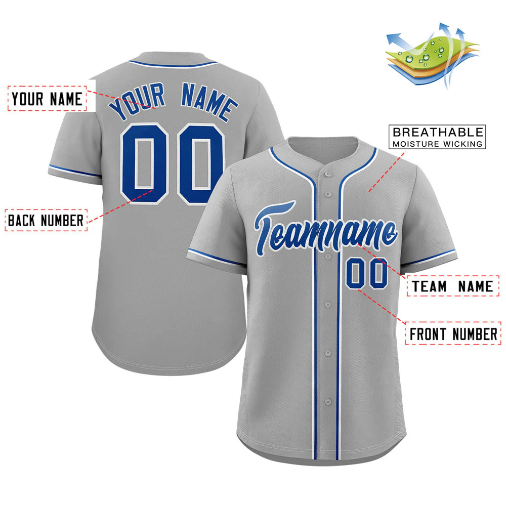 Custom Gray Royal-White Classic Style Authentic Baseball Jersey - Image 2