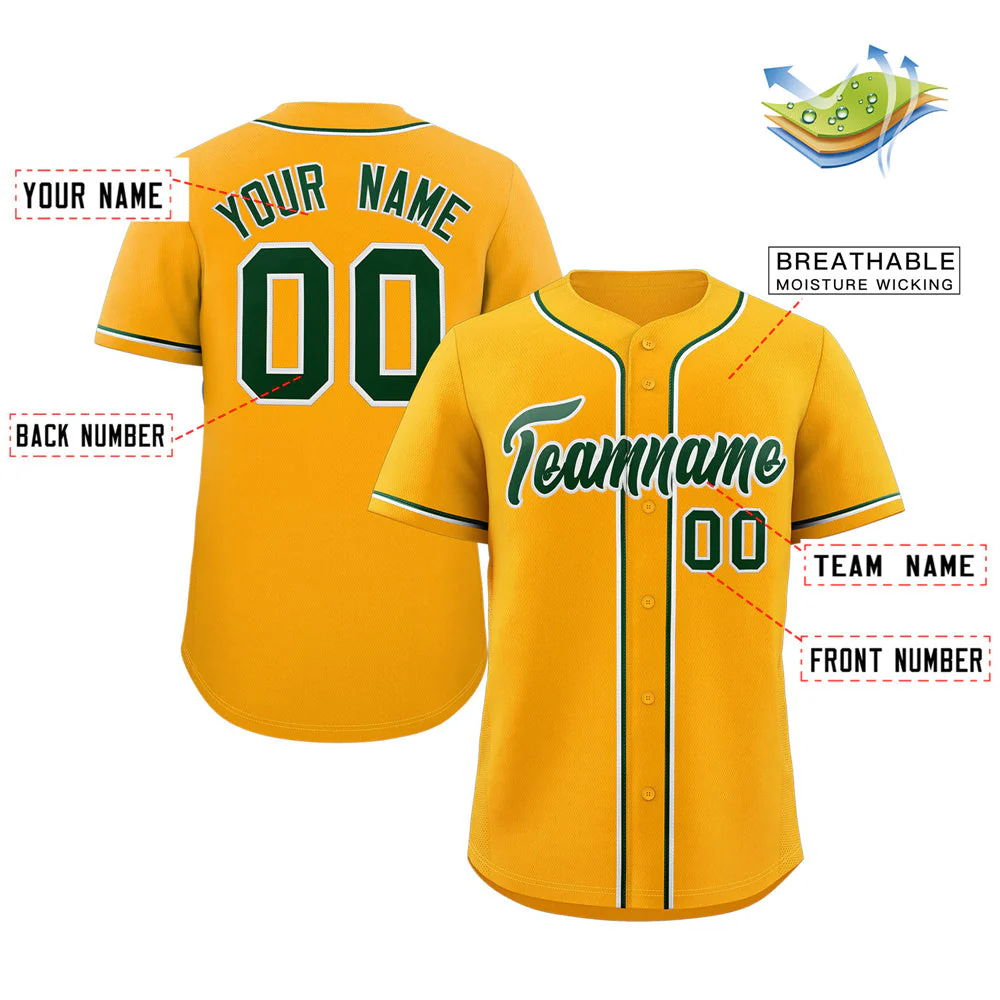 Custom Yellow Green-White Classic Style Authentic Baseball Jersey - Image 2