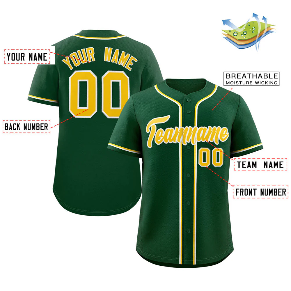 Custom Green Gold-White Classic Style Authentic Baseball Jersey - Image 2