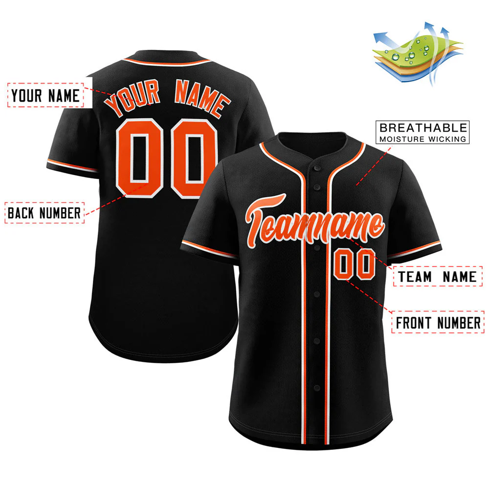Custom Black Orange-White Classic Style Authentic Baseball Jersey - Image 2