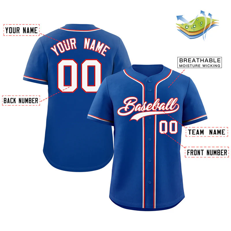 Custom Royal White-Red Classic Style Authentic Baseball Jersey - Image 2