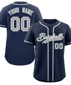 Custom Navy Gray-White Classic Style Authentic Baseball Jersey