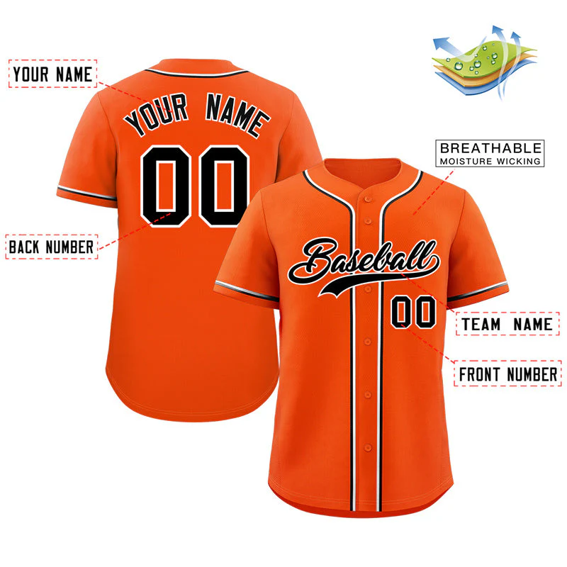 Custom Orange Black-White Classic Style Authentic Baseball Jersey - Image 2