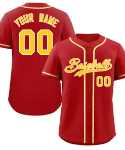 Custom Red Gold-White Classic Style Authentic Baseball Jersey