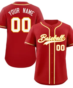 Custom Red White-Gold Classic Style Authentic Baseball Jersey