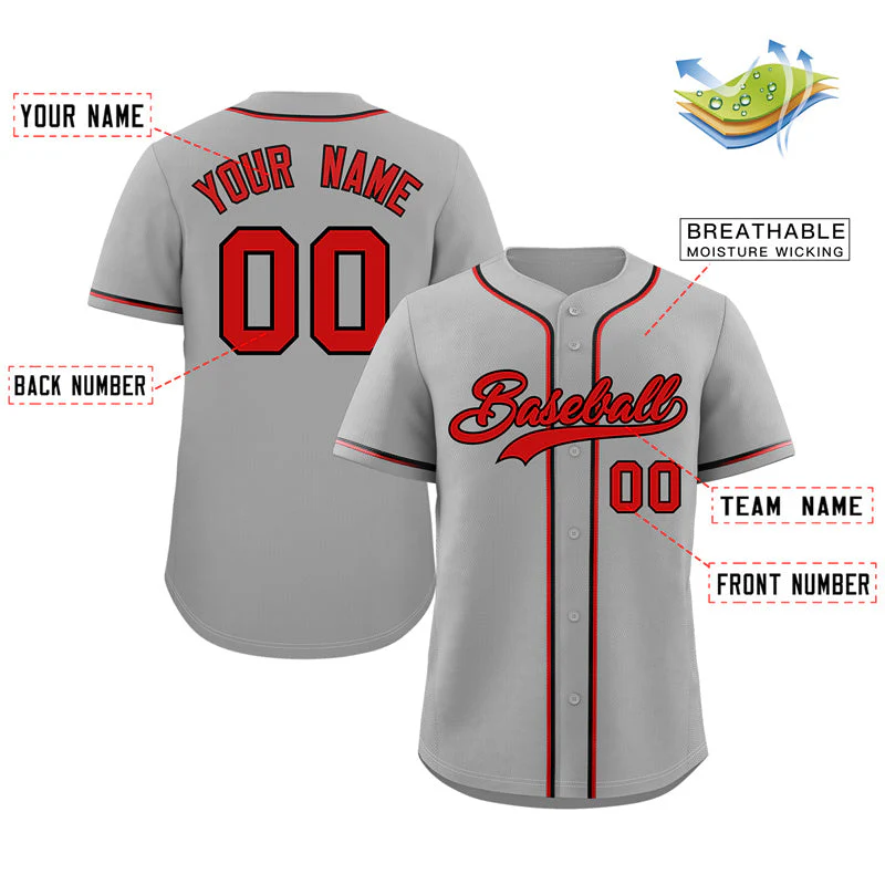 Custom Gray Red-Black Classic Style Authentic Baseball Jersey - Image 2