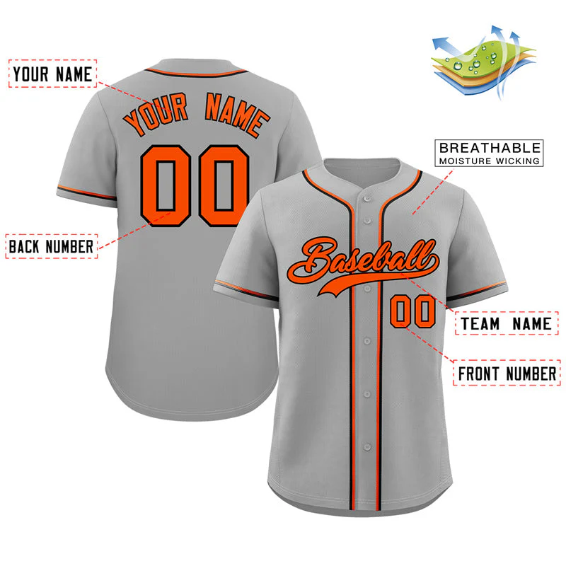 Custom Gray Orange-Black Classic Style Authentic Baseball Jersey - Image 2