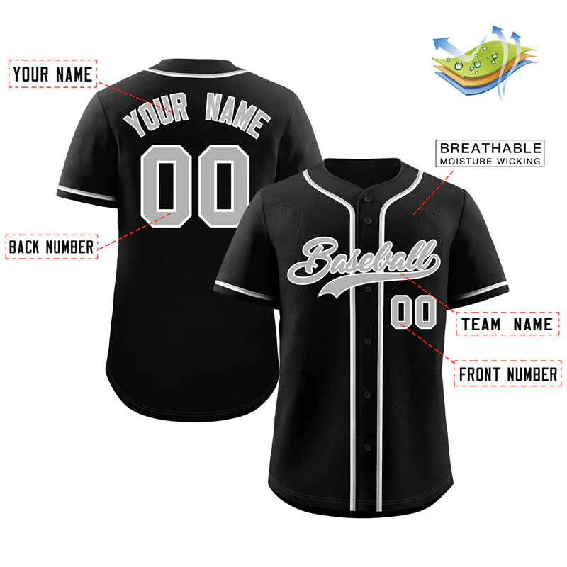 Custom Black Gray-White Classic Style Authentic Baseball Jersey - Image 2