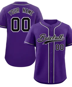 Custom Purple Black-White Classic Style Authentic Baseball Jersey