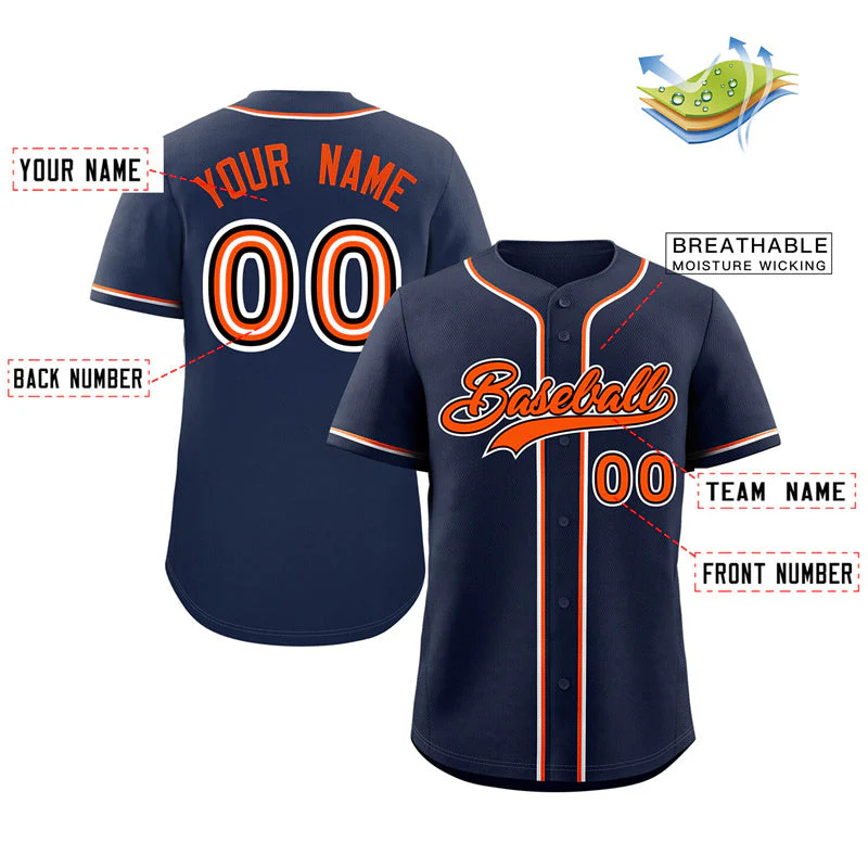 Custom Navy Orange-White Classic Style Authentic Baseball Jersey - Image 2