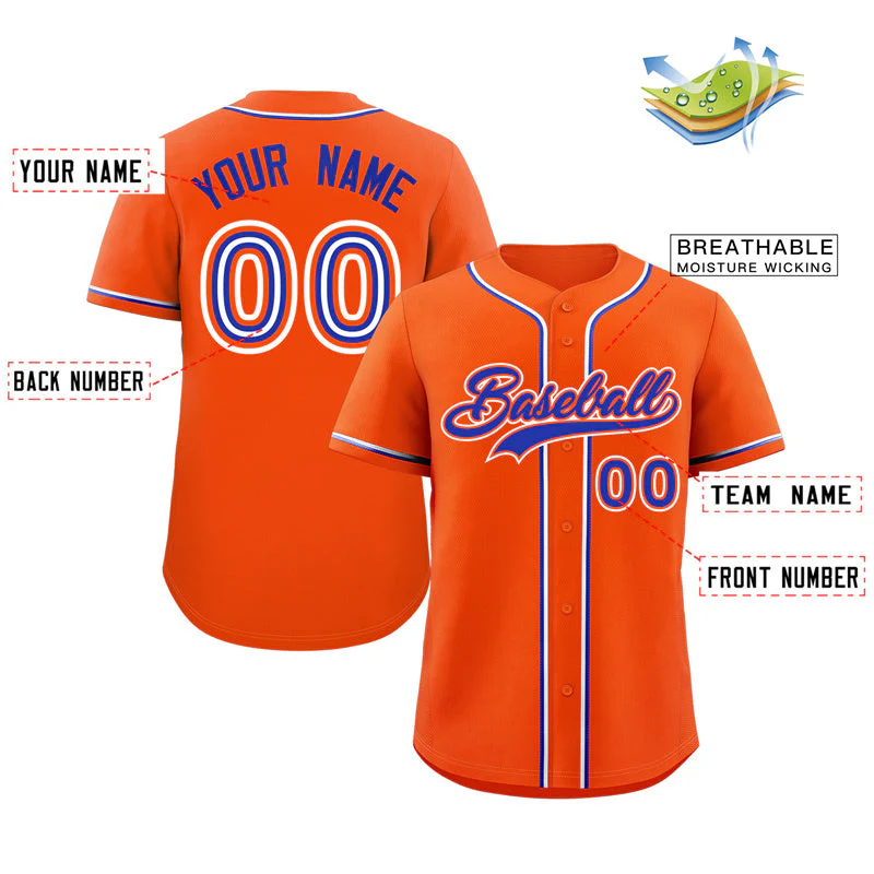 Custom Orange Royal-White Classic Style Authentic Baseball Jersey - Image 2
