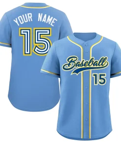 Custom Light Blue Royal-Gold Classic Style Authentic Baseball Jersey