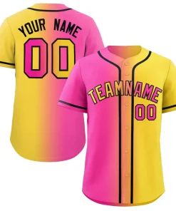 Custom Yellow Pink-Black Gradient Fashion Authentic Baseball Jersey