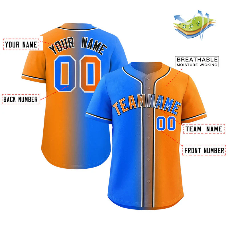 Custom Orange Powder Blue-Black Gradient Fashion Authentic Baseball Jersey - Image 2