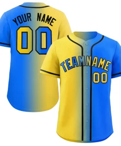 Custom Powder Blue Yellow-Black Gradient Fashion Authentic Baseball Jersey