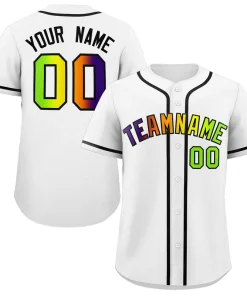 Custom White Neon Green-Purple Gradient Fashion Authentic Baseball Jersey
