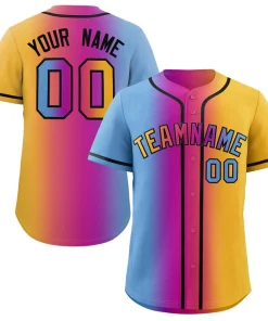 Custom Yellow Light Blue-Black Gradient Fashion Authentic Baseball Jersey