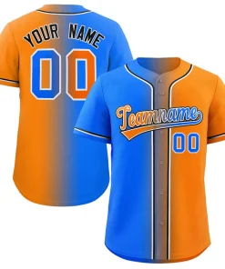 Custom Powder Blue Orange-Black Gradient Fashion Authentic Baseball Jersey