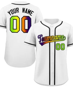 Custom White Neon Green-Purple Gradient Fashion Authentic Baseball Jersey