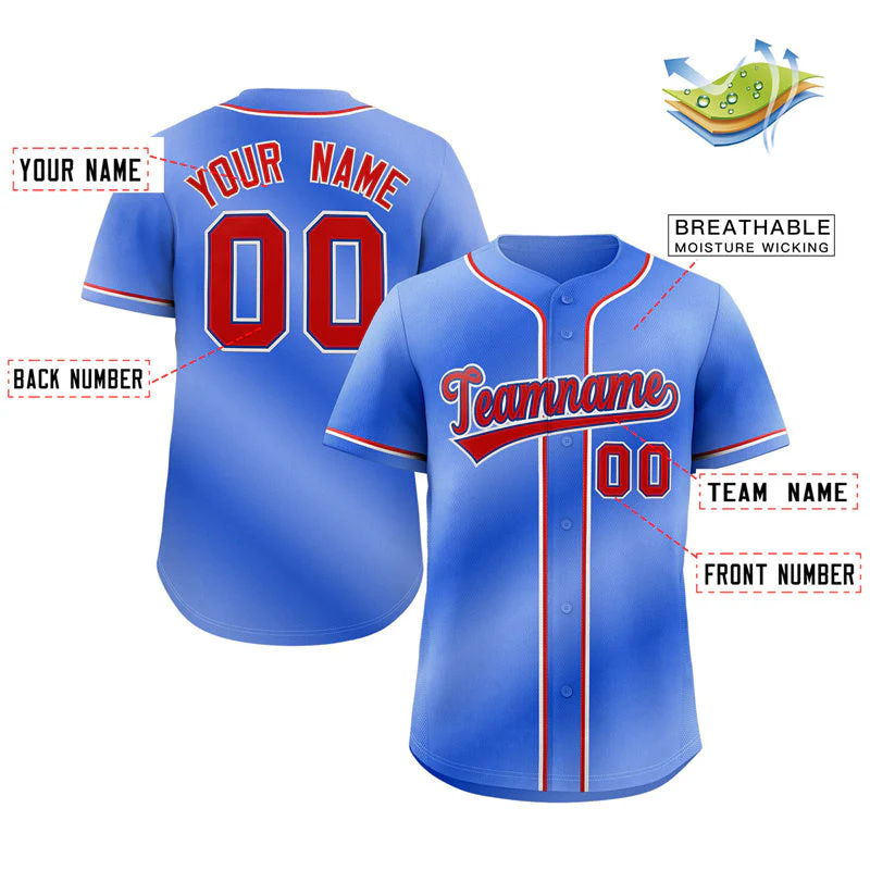Custom Royal Red-White Gradient Fashion Authentic Baseball Jersey - Image 2