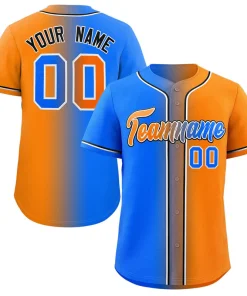 Custom Powder Blue Orange-Black Gradient Fashion Authentic Baseball Jersey