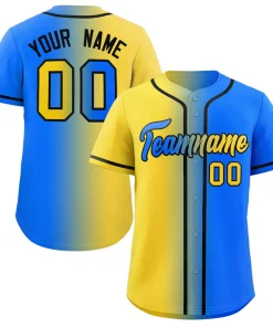 Custom Powder Blue Yellow-Black Gradient Fashion Authentic Baseball Jersey
