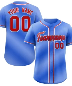 Custom Powder Blue Red-White Gradient Fashion Authentic Baseball Jersey