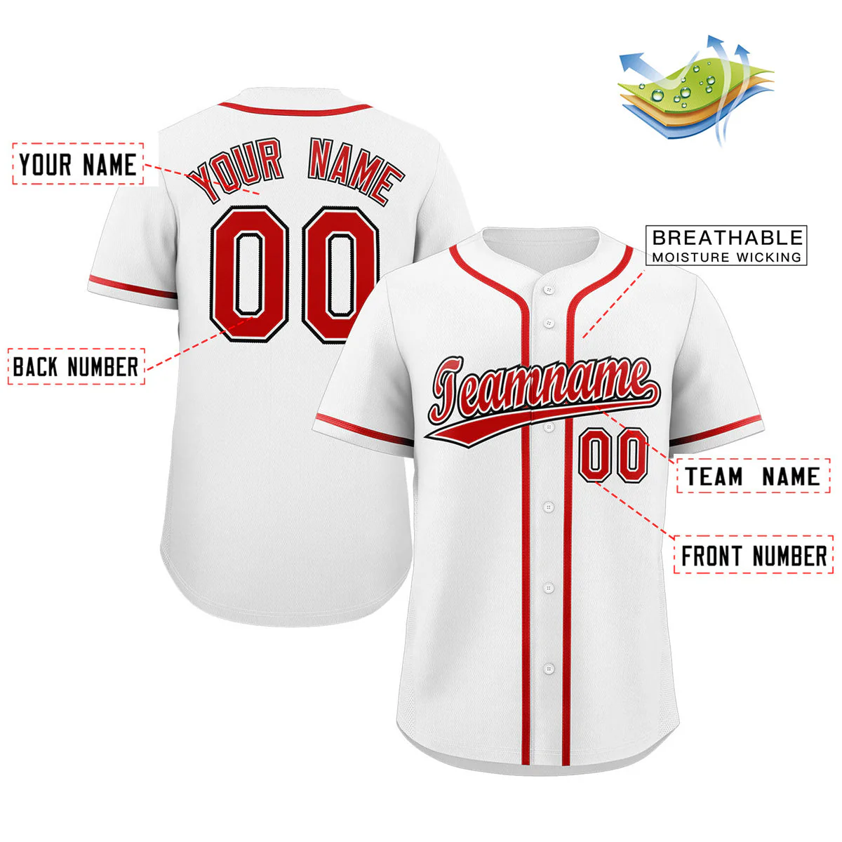 Custom White Red-Black Classic Style Authentic Baseball Jersey - Image 2