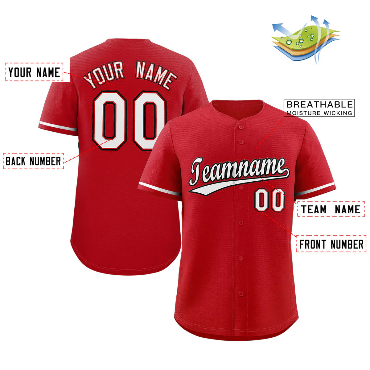 Custom Red White-Black Classic Style Authentic Baseball Jersey - Image 2