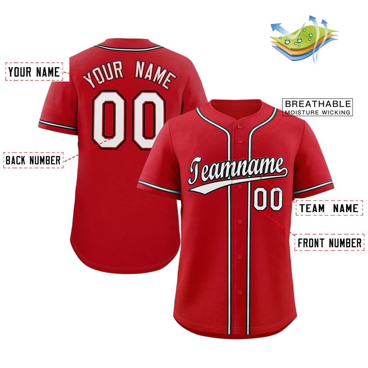 Custom Red White-Black Classic Style Authentic Baseball Jersey - Image 2