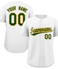 Custom White Green-Old Gold Classic Style Authentic Baseball Jersey