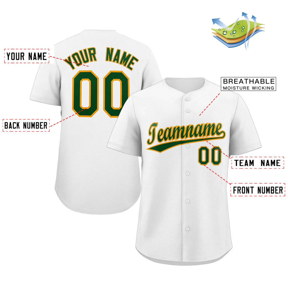 Custom White Green-Old Gold Classic Style Authentic Baseball Jersey - Image 2