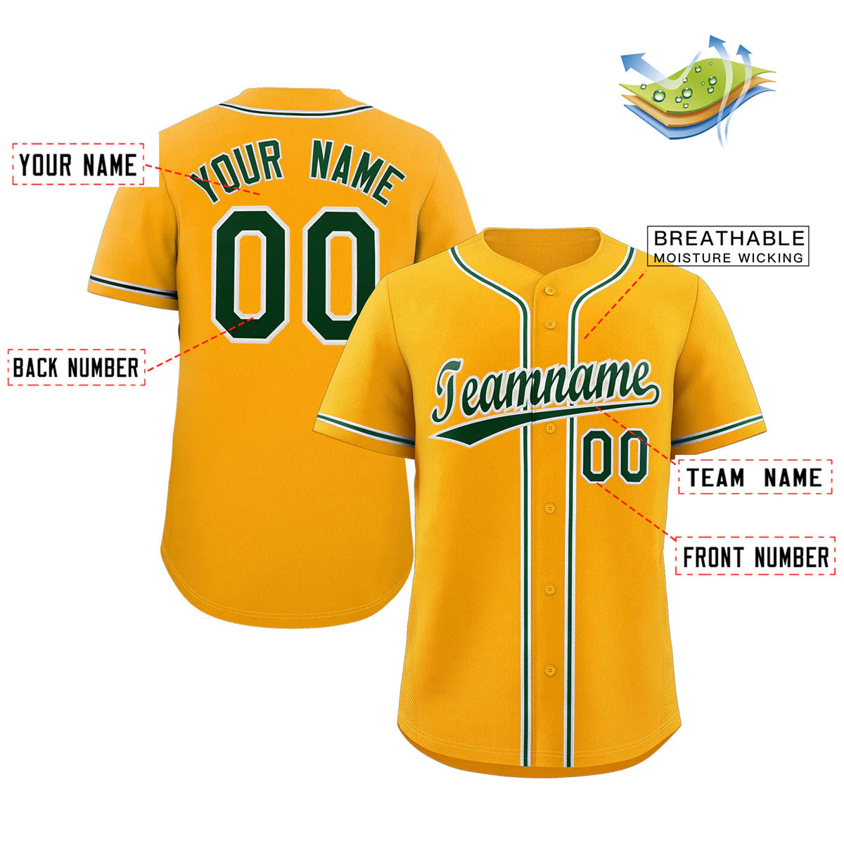 Custom Yellow Green-White Classic Style Authentic Baseball Jersey - Image 2