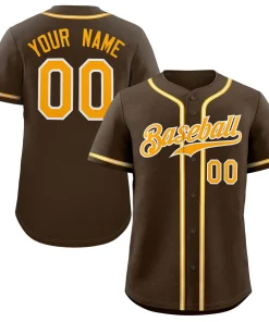 Custom Brown Yellow-Gray Classic Style Authentic Baseball Jersey