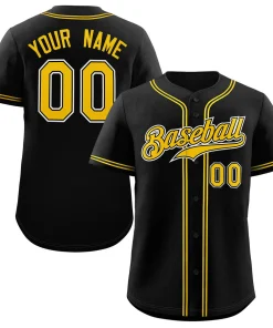 Custom Black Gold-White Classic Style Authentic Baseball Jersey