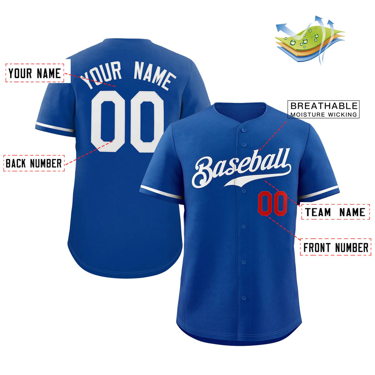 Custom Royal White-Red Classic Style Authentic Baseball Jersey - Image 2