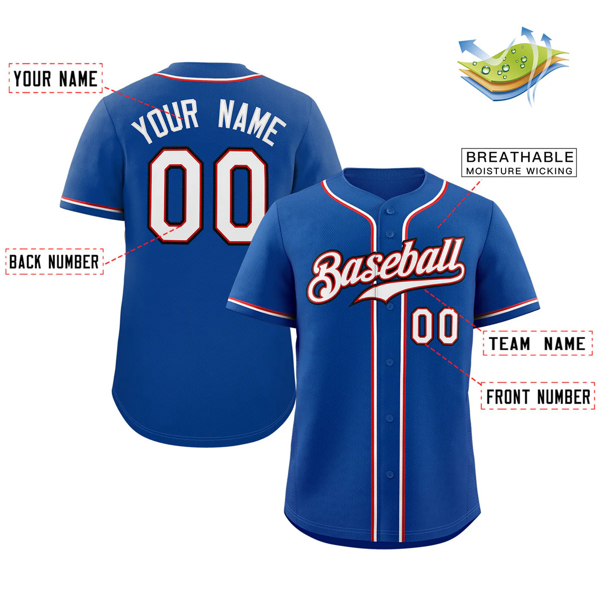 Custom Royal White-Black Classic Style Authentic Baseball Jersey - Image 2